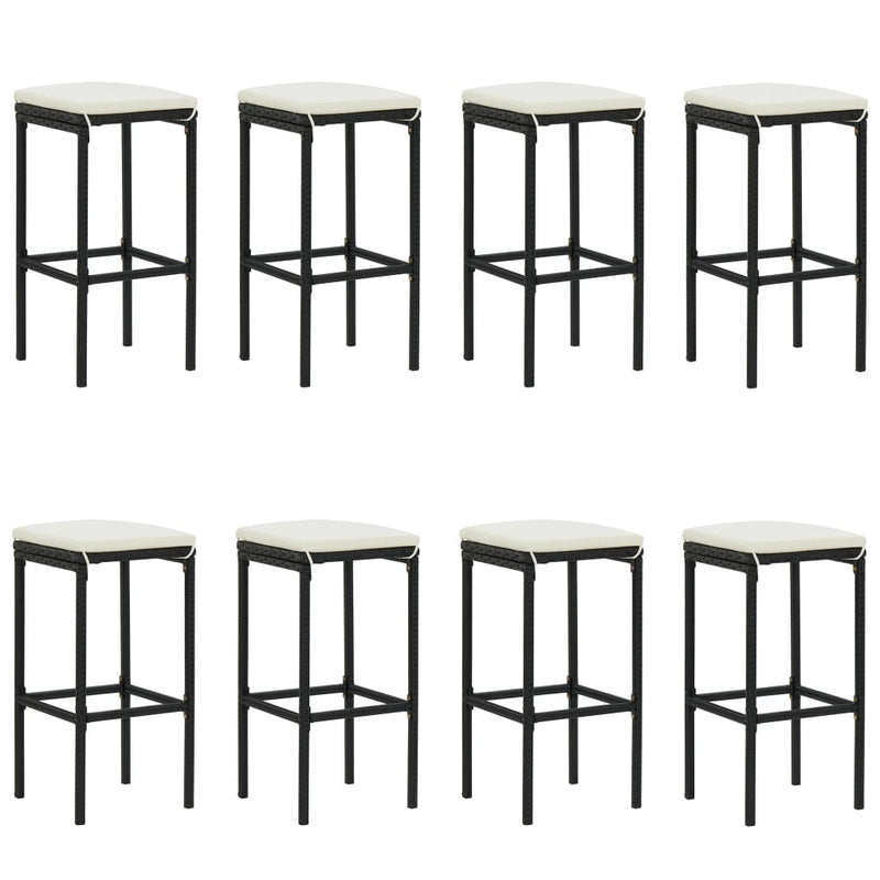 9 Piece Patio Bar Set with Cushions Black