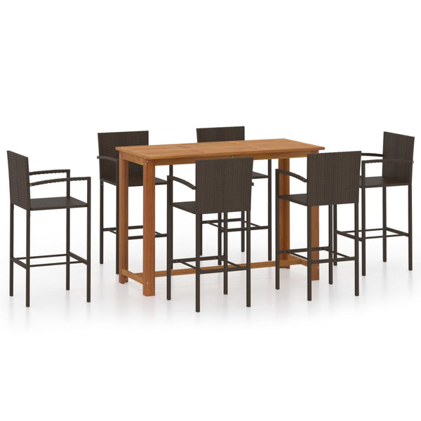 7 Piece Patio Bar Set Brown