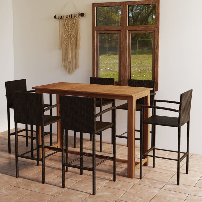 7 Piece Patio Bar Set Brown