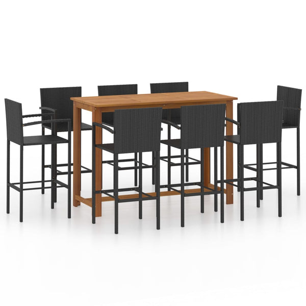 9 Piece Patio Bar Set Black