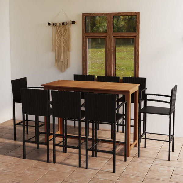 9 Piece Patio Bar Set Black