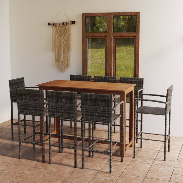 9 Piece Patio Bar Set Gray