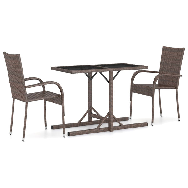 3 Piece Patio Dining Set Brown