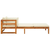 Sun Lounger with 1 Armrest Cream White Solid Acacia Wood