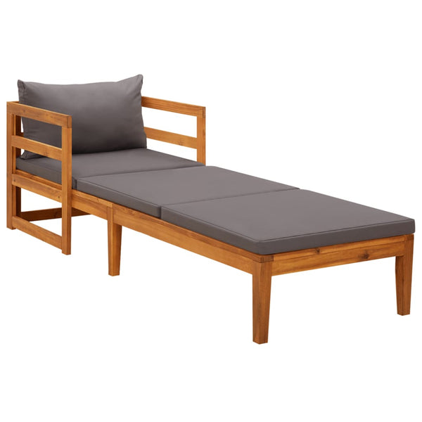 Sun Lounger with Dark Gray Cushions Solid Acacia Wood