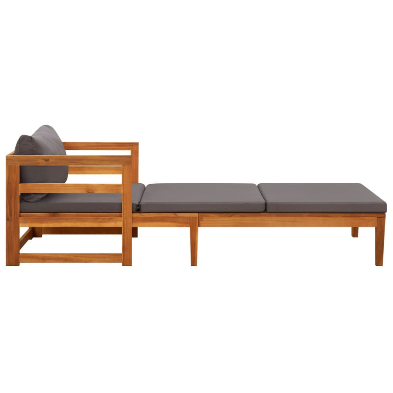 Sun Lounger with Dark Gray Cushions Solid Acacia Wood