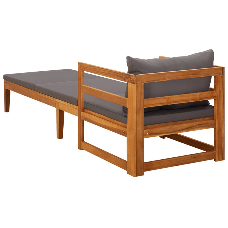 Sun Lounger with Dark Gray Cushions Solid Acacia Wood