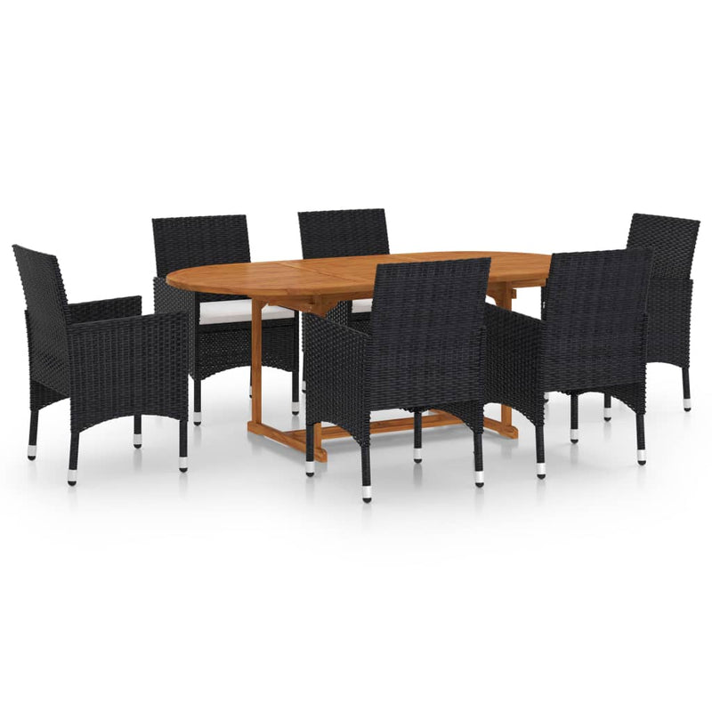 7 Piece Patio Dining Set Poly Rattan Black