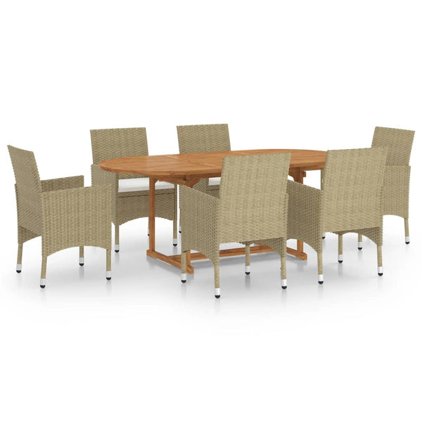 7 Piece Patio Dining Set Poly Rattan Beige