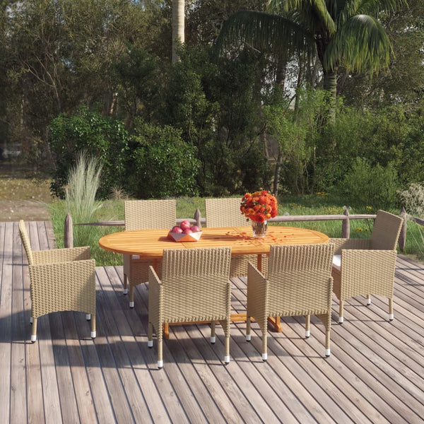 7 Piece Patio Dining Set Poly Rattan Beige