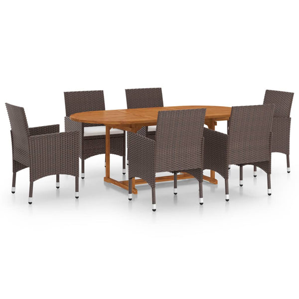 7 Piece Patio Dining Set Poly Rattan Brown