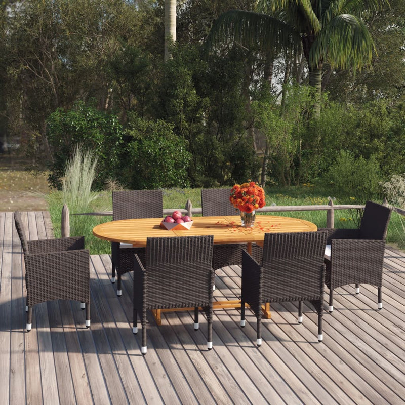 7 Piece Patio Dining Set Poly Rattan Brown