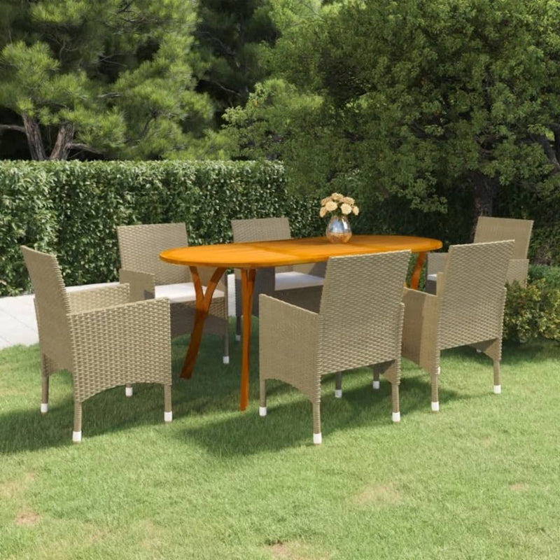 7 Piece Patio Dining Set Beige