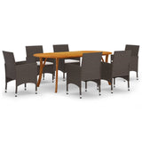 7 Piece Patio Dining Set Brown