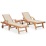 Sun Loungers 2 pcs with Table and Cushion Solid Teak Wood