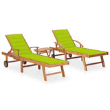 Sun Loungers 2 pcs with Table and Cushion Solid Wood Teak