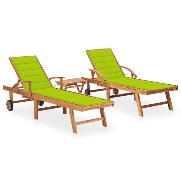 Sun Loungers 2 pcs with Table and Cushion Solid Wood Teak