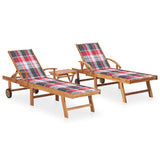 Sun Loungers 2 pcs with Table and Cushion Solid Teak Wood