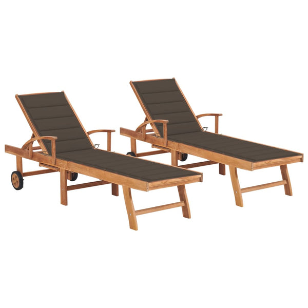 Sun Loungers 2 pcs with Taupe Cushion Solid Teak Wood