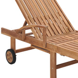 Sun Loungers 2 pcs with Red Check Pattern Cushion Solid Teak Wood