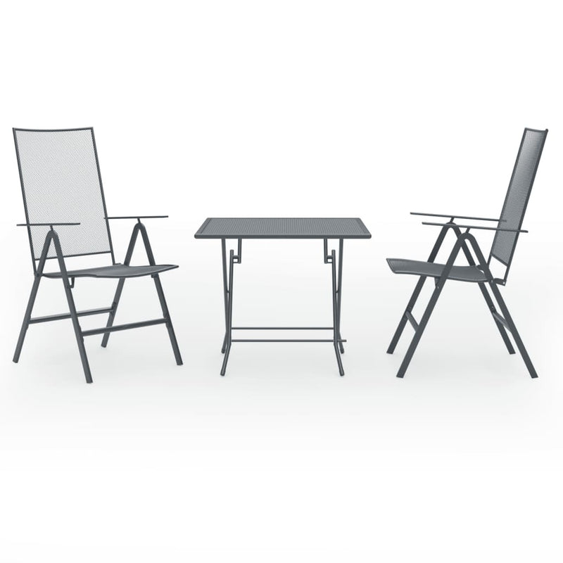 3 Piece Patio Dining Set Steel Anthracite