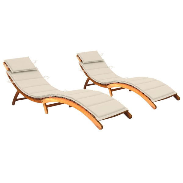 Sun Loungers 2 pcs with Cushions Solid Acacia Wood