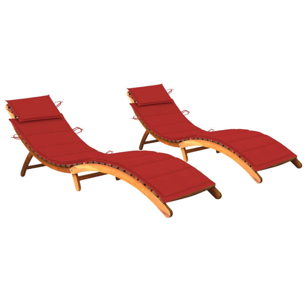 Sun Loungers 2 pcs with Cushions Solid Acacia Wood