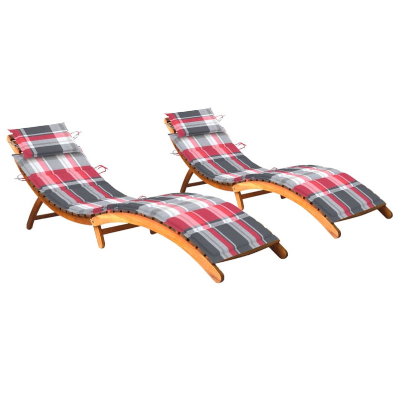 Sun Loungers 2 pcs with Cushions Solid Acacia Wood