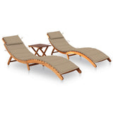 Sun Loungers 2 pcs with Table and Cushions Solid Acacia Wood