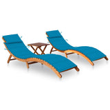 Sun Loungers 2 pcs with Table and Cushions Solid Acacia Wood