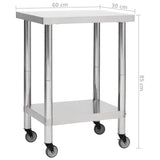 Kitchen Work Table with Wheels 23.6"x11.8"x33.5" Stainless Steel