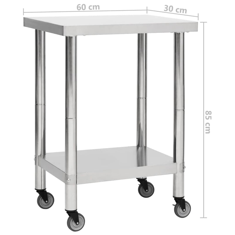 Kitchen Work Table with Wheels 23.6"x11.8"x33.5" Stainless Steel