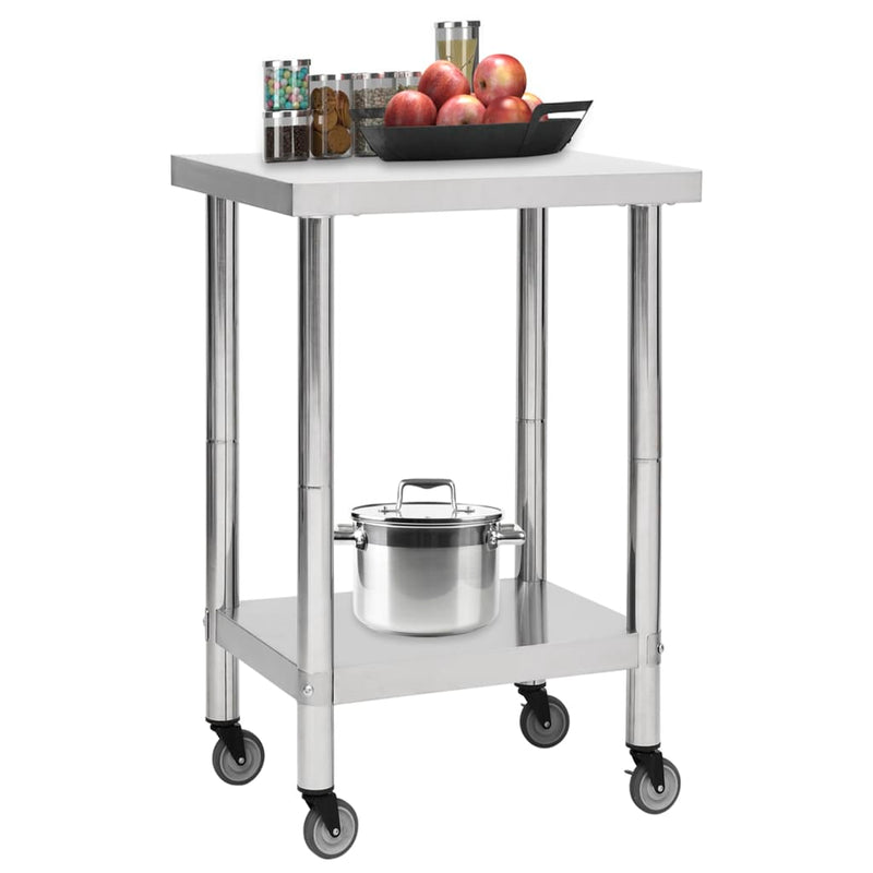 Kitchen Work Table with Wheels 23.6"x23.6"x33.5" Stainless Steel