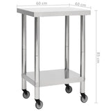 Kitchen Work Table with Wheels 23.6"x23.6"x33.5" Stainless Steel