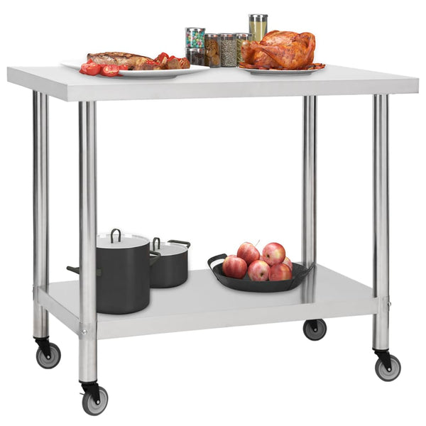 Kitchen Work Table with Wheels 31.5"x23.6"x33.5" Stainless Steel