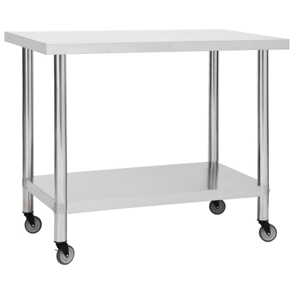 Kitchen Work Table with Wheels 39.4"x11.8"x33.5" Stainless Steel