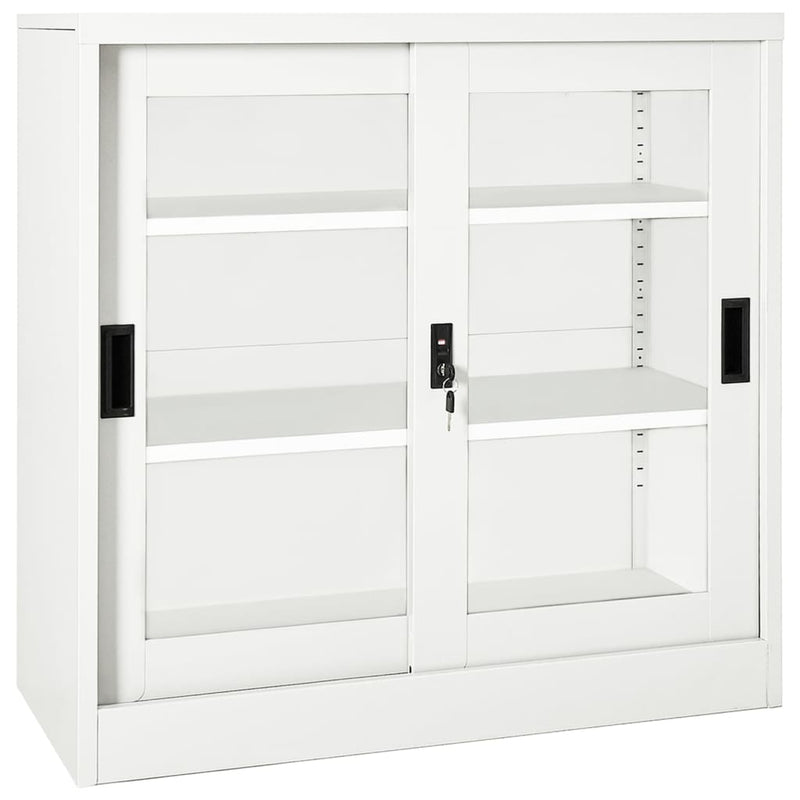 Sliding Door Cabinet White 35.4"x15.7"x35.4" Steel