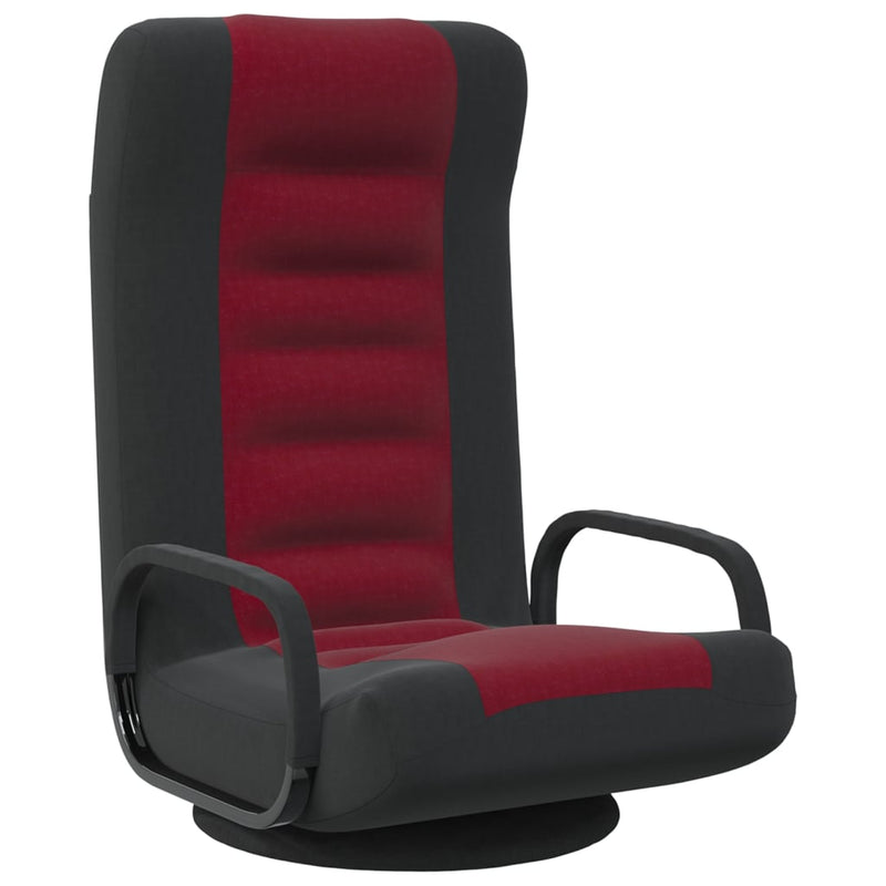 Swivel Floor Chair Black and Wine Red Fabric