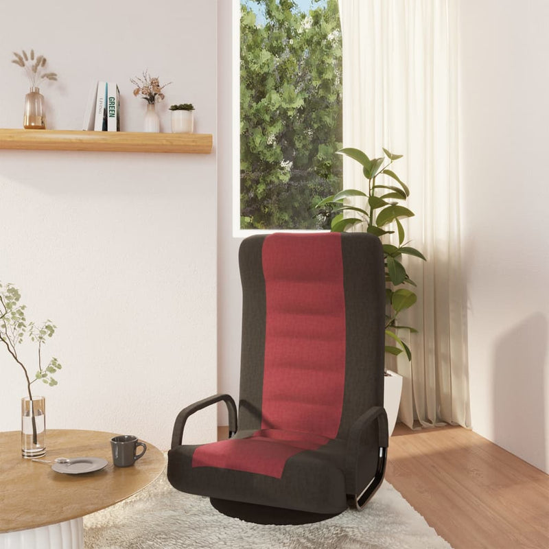 Swivel Floor Chair Black and Wine Red Fabric