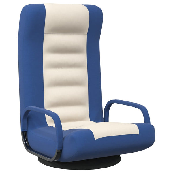 Swivel Floor Chair Blue and Cream Fabric