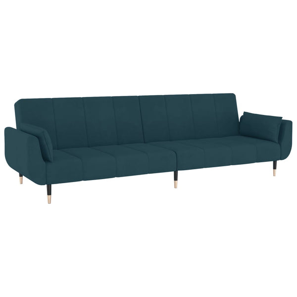 2-Seater Sofa Bed with Two Pillows Blue Velvet