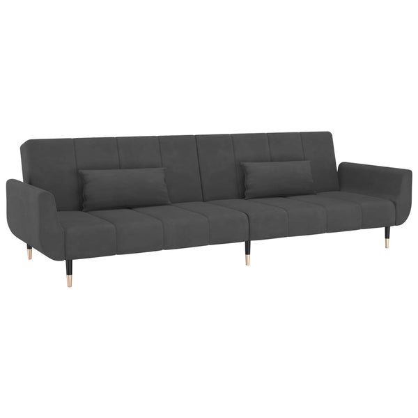 2-Seater Sofa Bed with Two Pillows Dark Gray Velvet