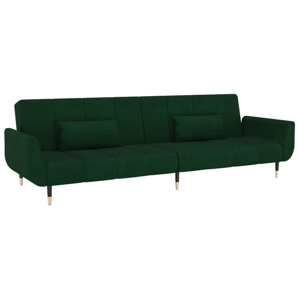 2-Seater Sofa Bed with Two Pillows Dark Green Velvet