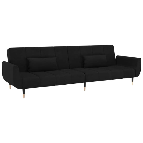 2-Seater Sofa Bed with Two Pillows Black Velvet