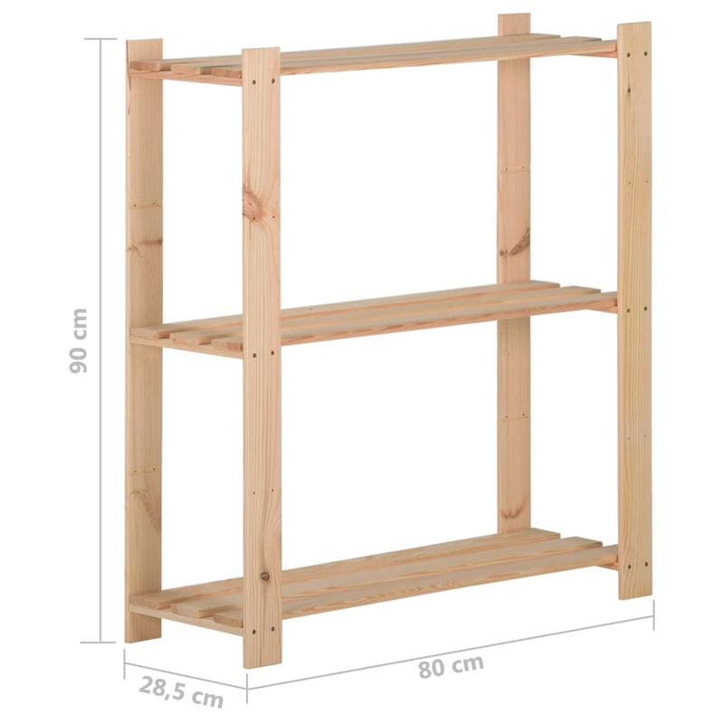 3-Tier Storage Rack 31.5"x11.2"x35.4" Solid Wood Pine