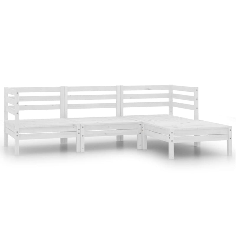 4 Piece Patio Lounge Set Solid Wood Pine White