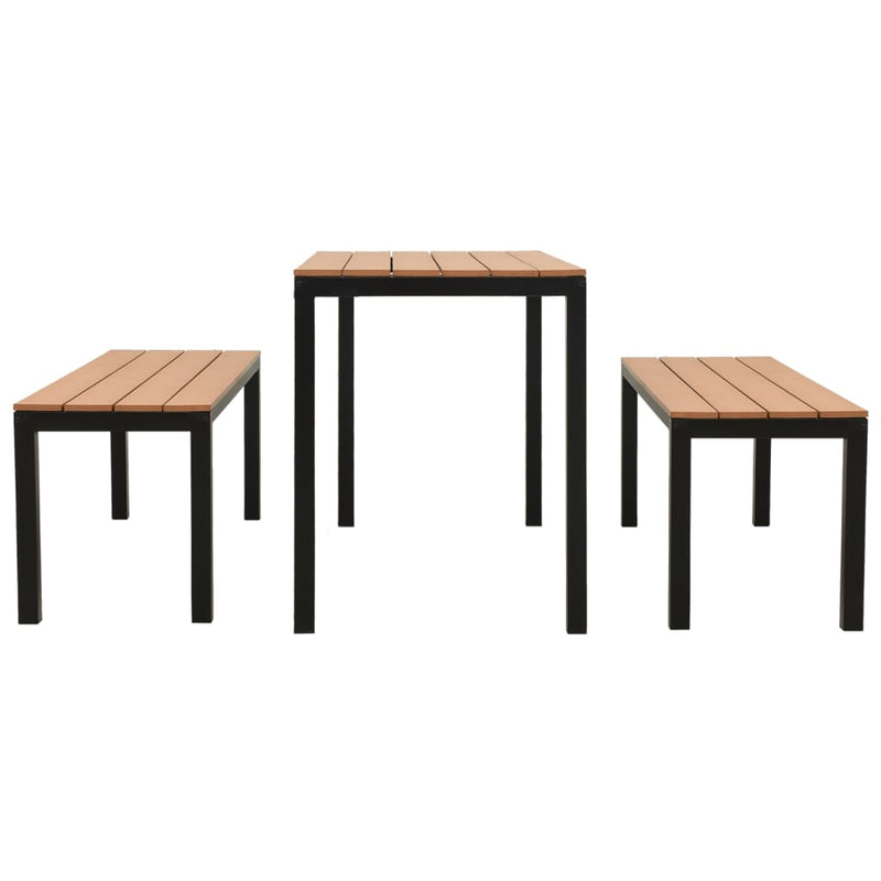 3 Piece Patio Dining Set Steel and WPC Brown and Black