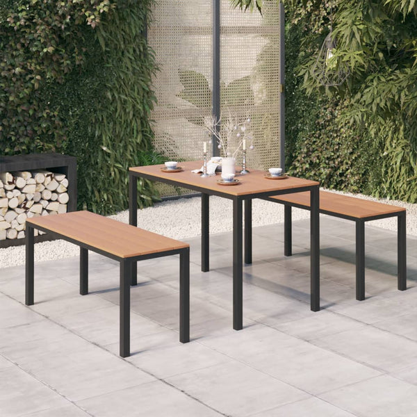 3 Piece Patio Dining Set Steel and WPC Brown and Black