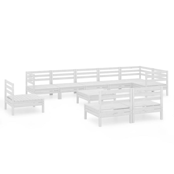 10 Piece Patio Lounge Set Solid Pinewood White