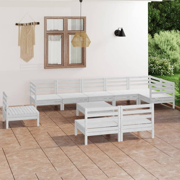 10 Piece Patio Lounge Set Solid Pinewood White